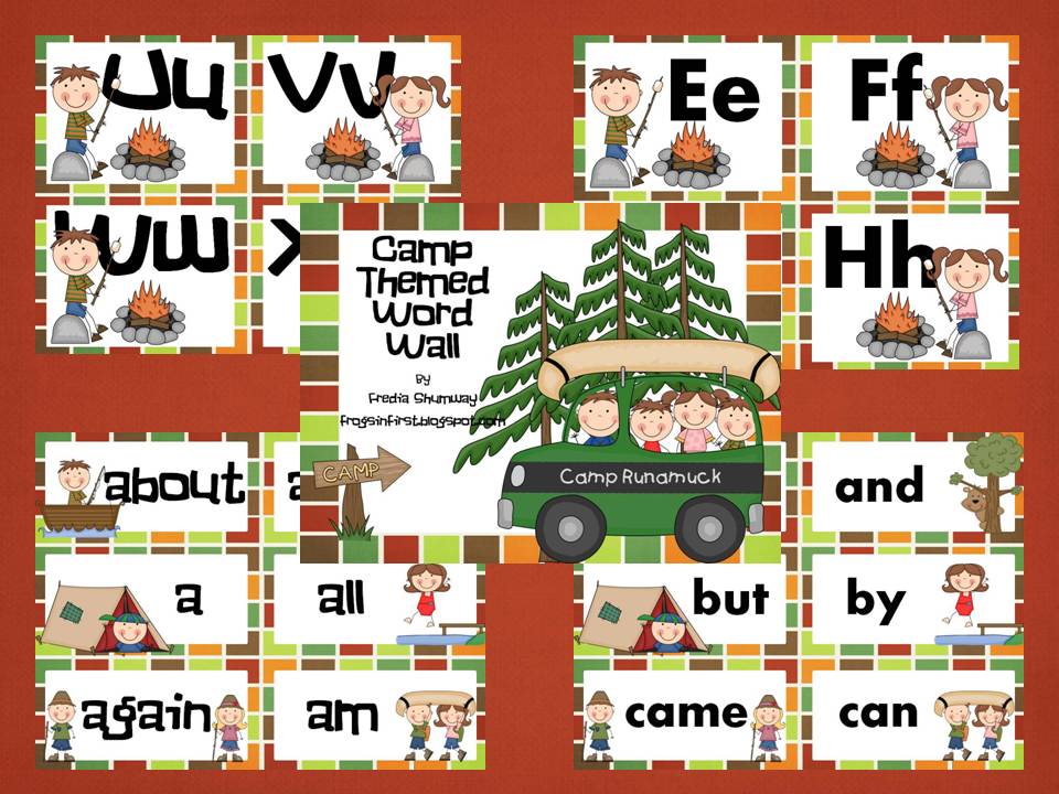Frogs in First Camping Themed Word Wall