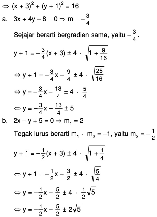 Persamaan Garis Singgung Lingkaran Yang Tegak Lurus