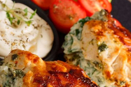 Spinach & Cream Cheese Pan Fried Chicken Breasts Stuffed 