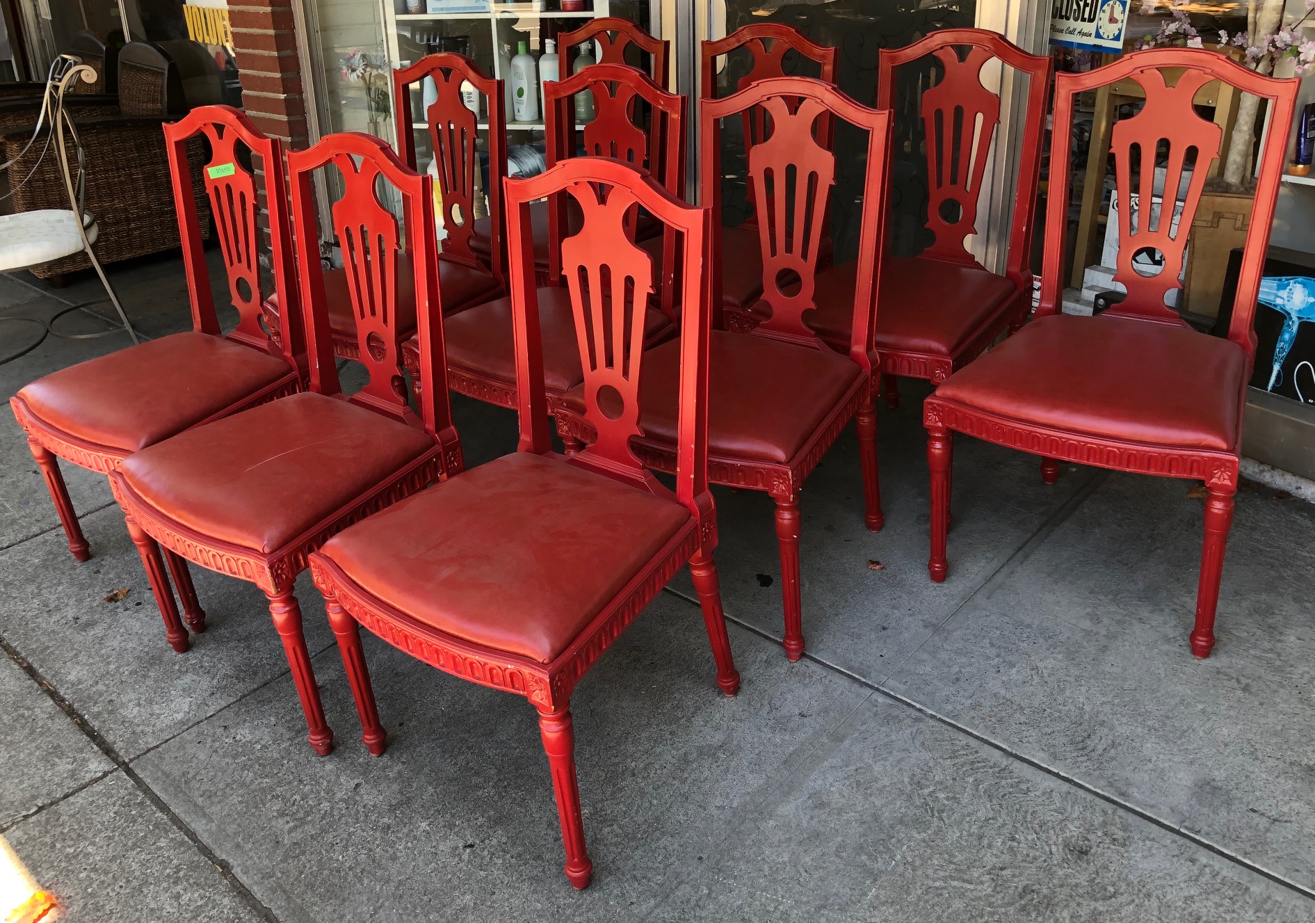 red wooden dining room chairs