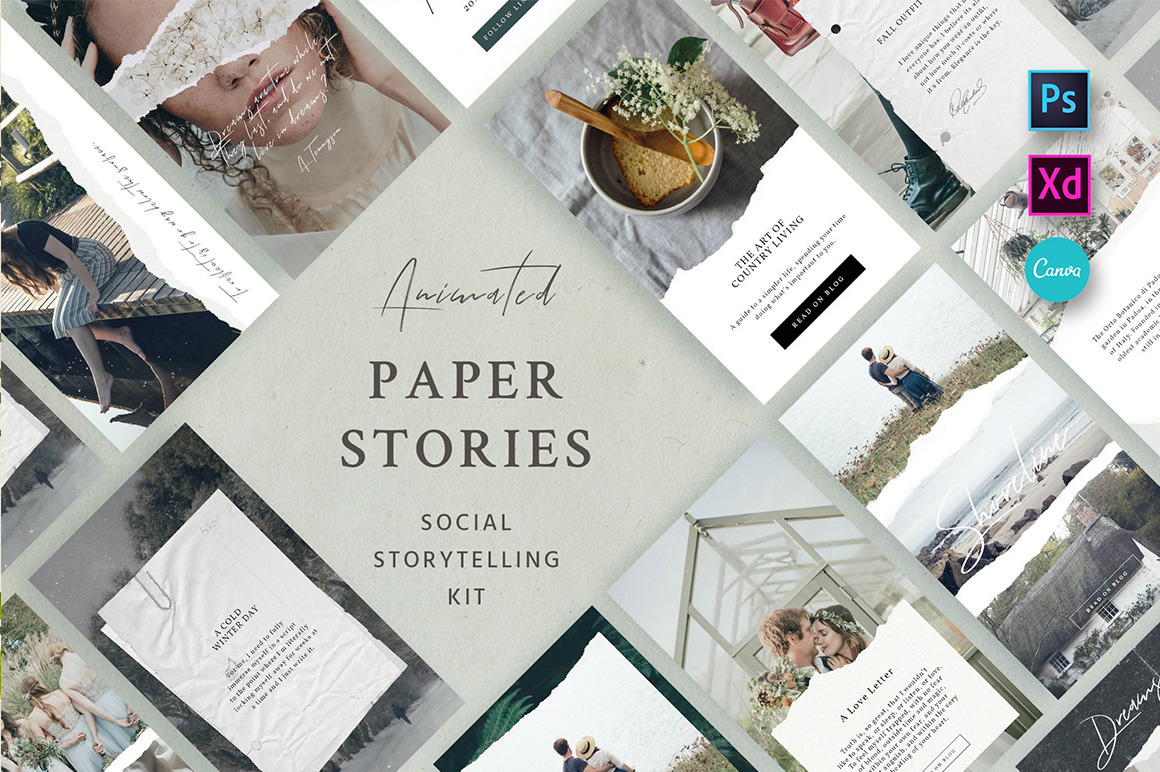 Download Free Paper Animated Stories Social Kit PSD Mockups.