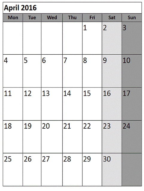 April 2016 Printable Calendar Portrait, April 2016 Blank Calendar, April 2016 Planner Cute, April 2016 Calendar Download Free