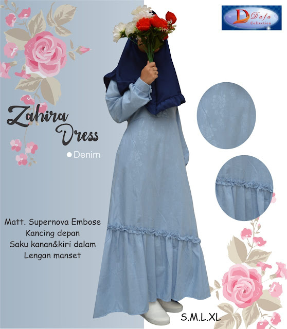 Gamis zahira dress baloteli warna drak denim kancing depan Gamis zahira dress baloteli warna drak denim kancing depan