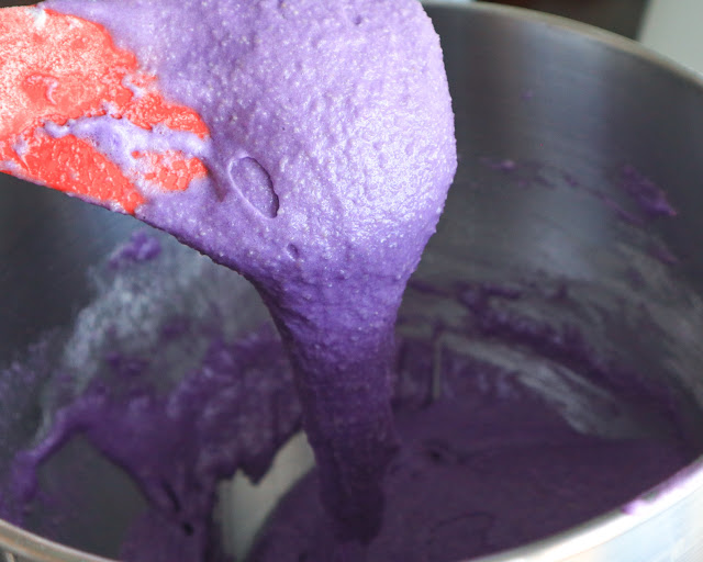purple murple macarons - macaron batter flowing like magma