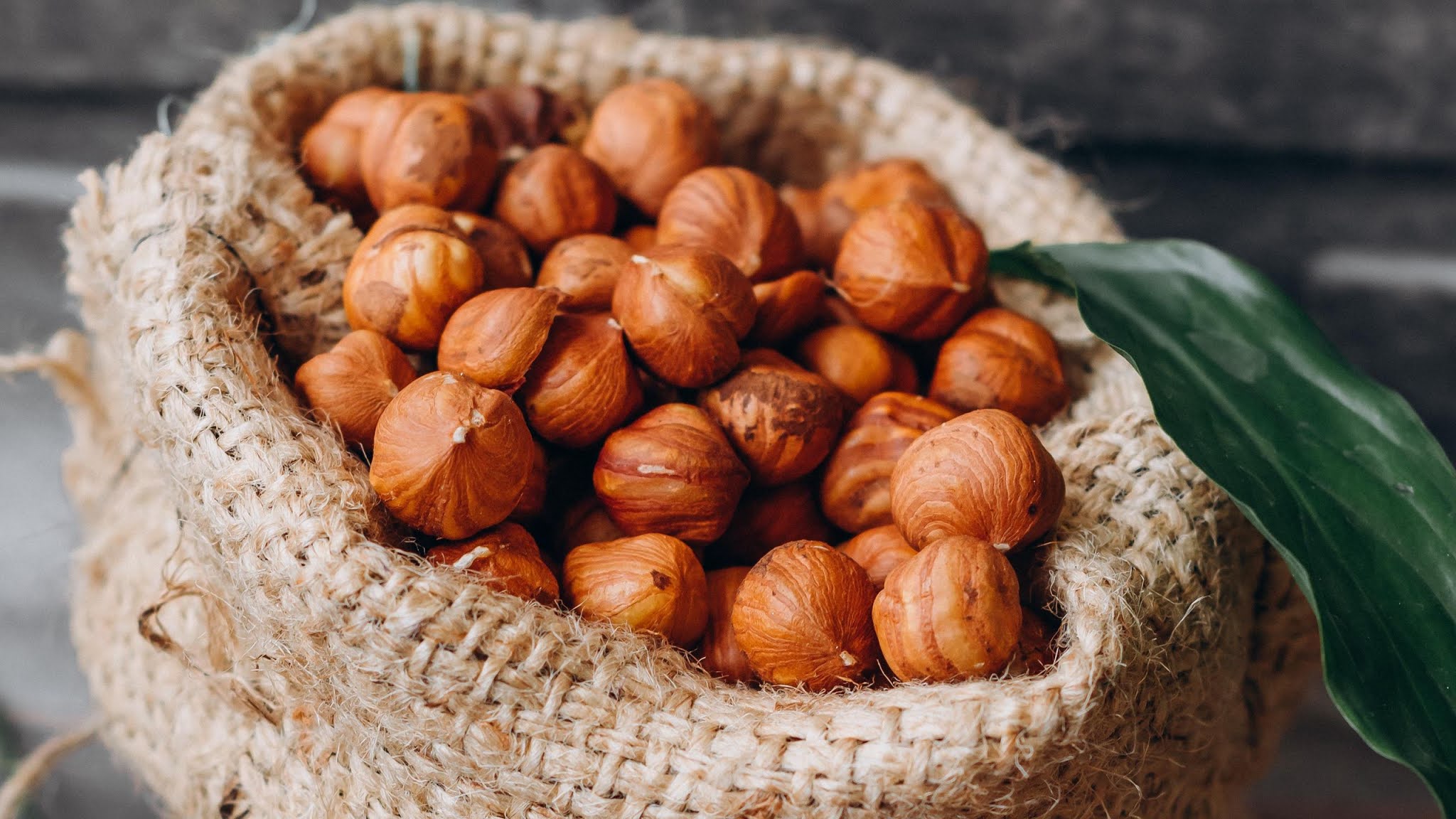 Hazelnuts, Nuts, Shells, Leaf, Bag