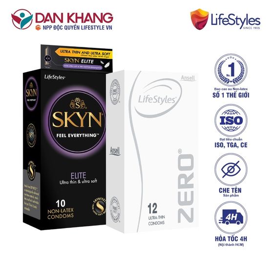 COMBO 1 HỘP BAO CAO SU LIFESTYLES ZERO (12 BAO/HỘP) + 1 HỘP BAO CAO SU LIFESTYLES SKYN ELITE NON-LATEX (10 BAO/HỘP)