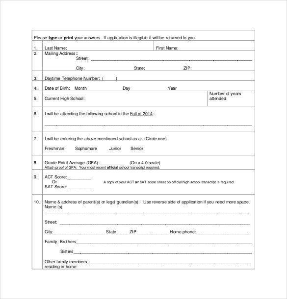 Bed Scholarship Form Pdf Download