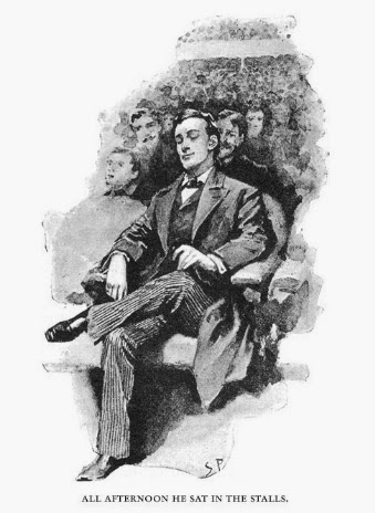 Sherlock Holmes enjoying music in Sidney Paget's illustration for The Adventure of the Red Headed League