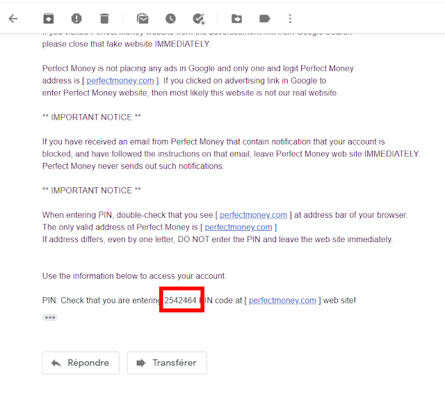 code PIN perfect money