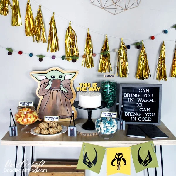 The Child baby yoda inspired birthday party decorations, fun food and party favors diy.