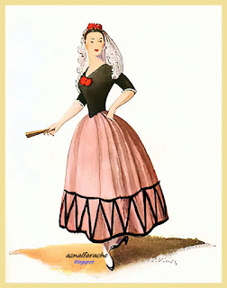 Traje típico de mujer, Granada - Diseño de V. Viudes - 1948