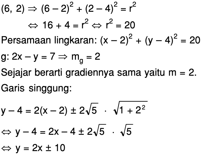 Tentukan persamaan garis singgung lingkaran yang berpusat Tentukan persamaan garis singgung lingkaran yang berpusat
