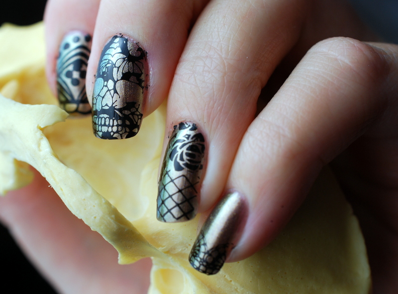 Bones And Lilies: Metallic Olive Nails with Stamps