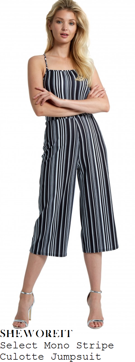 danielle-armstrong-select-black-and-white-monochrome-vertical-stripe-print-sleeveless-cami-strap-square-neckline-high-waisted-wide-leg-culotte-jumpsuit