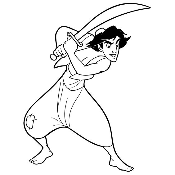 Tranh tô màu Aladin cầm kiếm