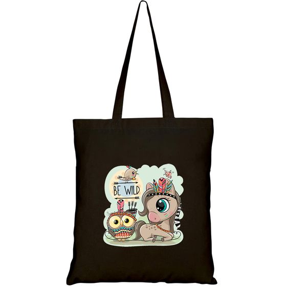 TÚI VẢI TOTE CANVAS IN HÌNH CUTE CARTOON TRIBAL HORSE OWL HT434 – HTFASHION