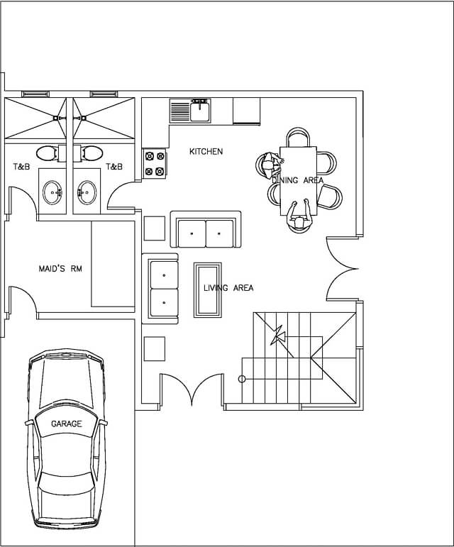 حافلة الترولي قطاع الطرق تبخر رسم مخطط منزل دور واحد 120 متر 