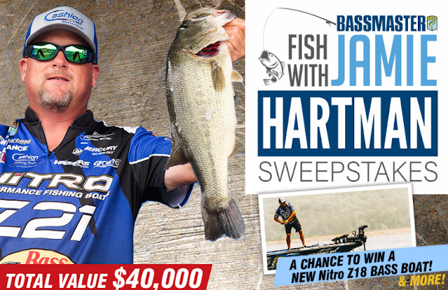 Fish With Jamie Hartman Sweepstakes Bassmaster wants you to enter for a chance to fish with Bassmaster Elite Series professional, Jamie Hartman PLUS you'll win a new fishing boat and more!