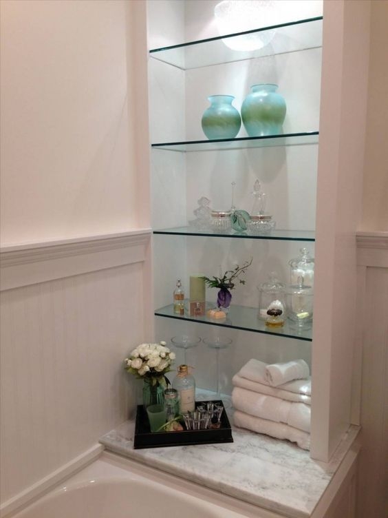 45 Creative Bathroom Glass Shelves Design ARA HOME