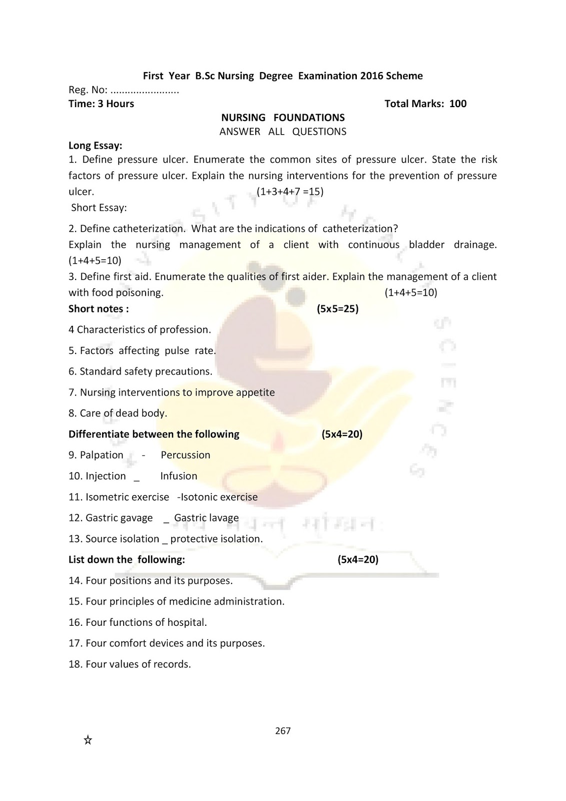 KUHS PREVIOUS QUESTION PAPER NURSING FOUNDATION