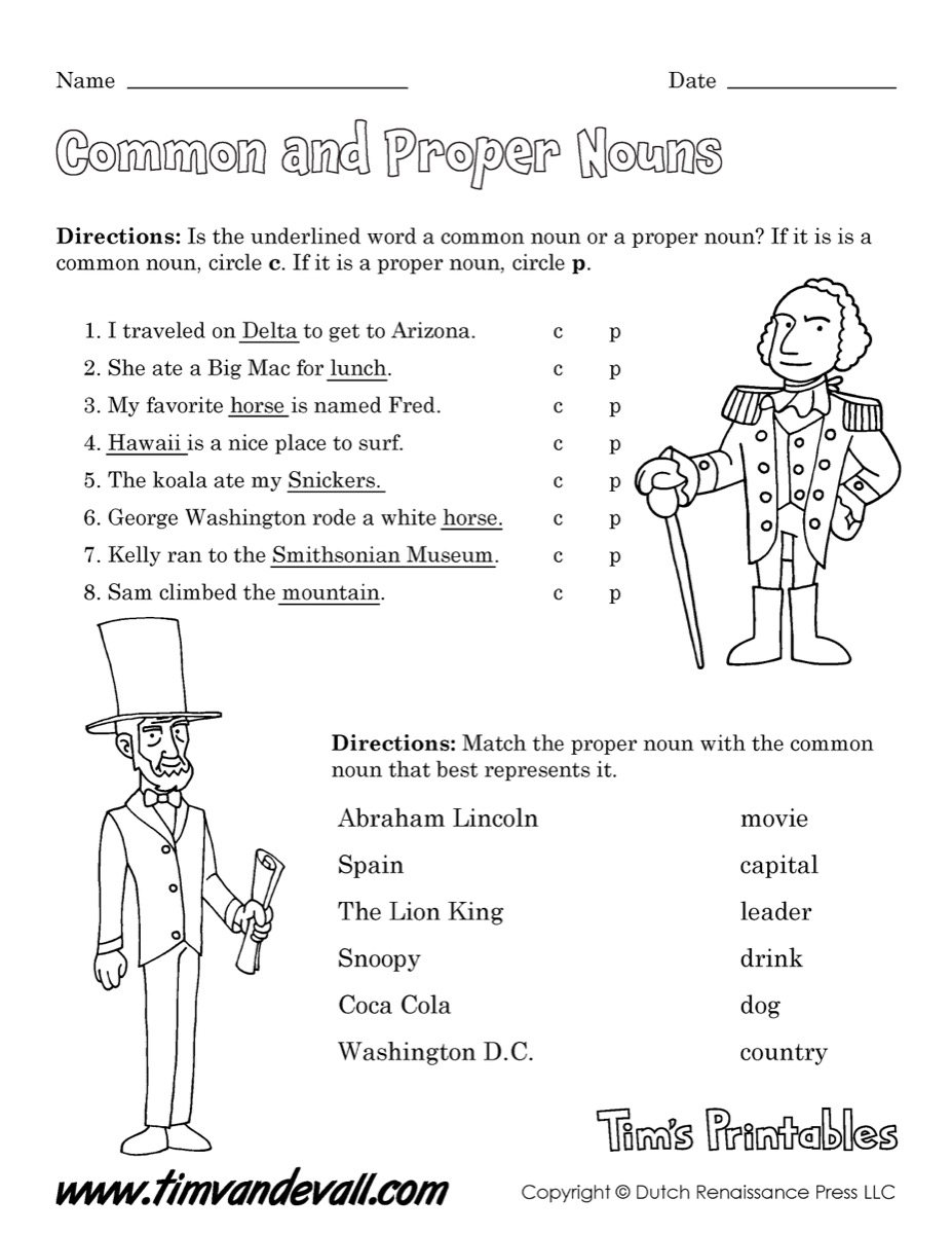 Common Proper Nouns Worksheet Informational
