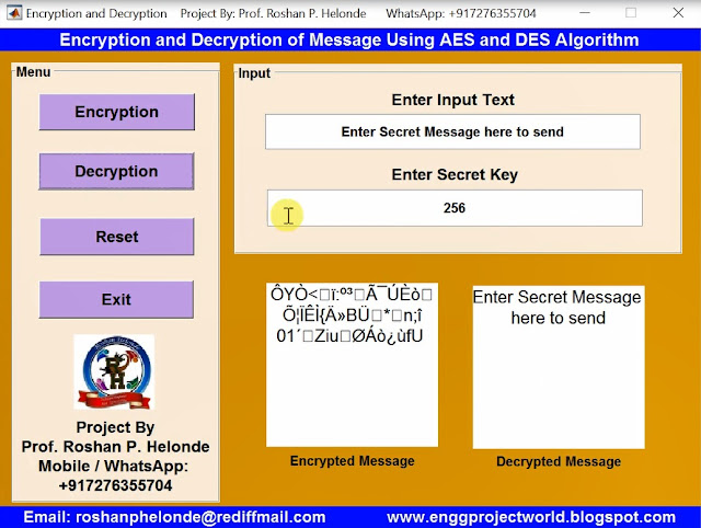 Cryptography Using AES and DES Algorithm Matlab Project Source Code