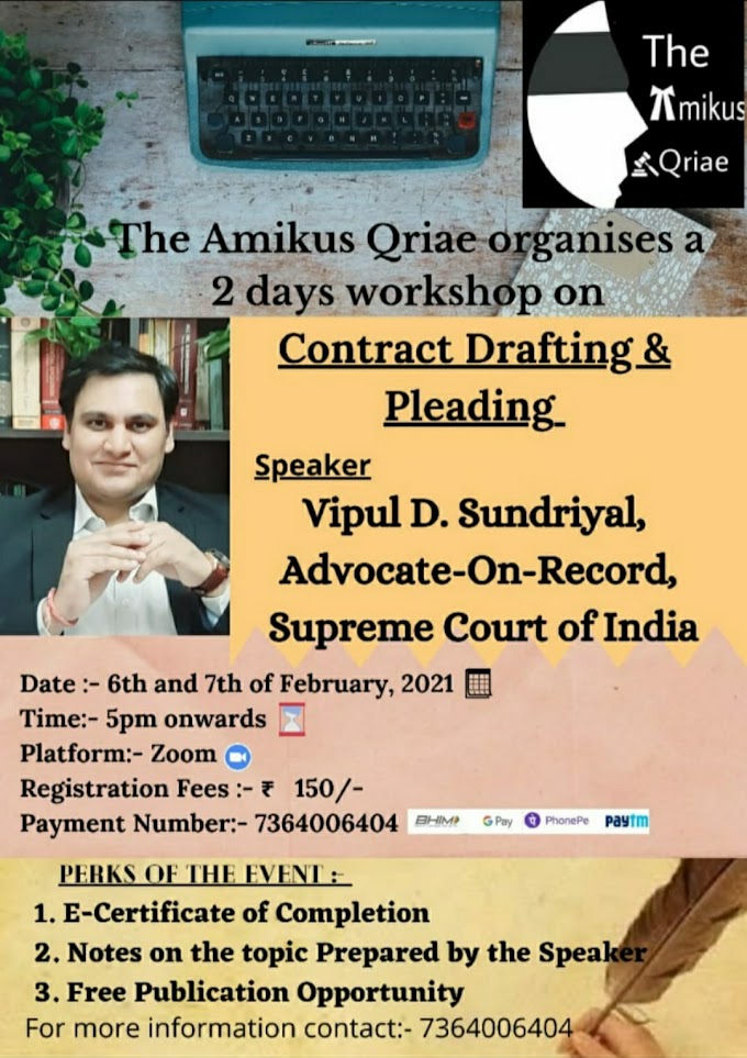 Two Days Workshop on Conract Drafting & Pleading @ THE AMIKUS QRIAE