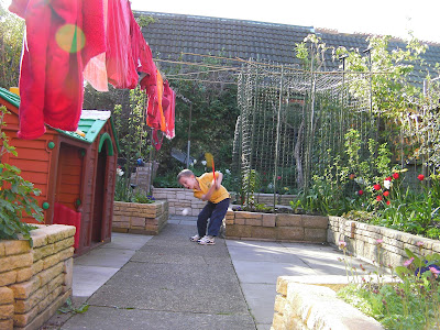 paved garden path washing line and b+q wendy house