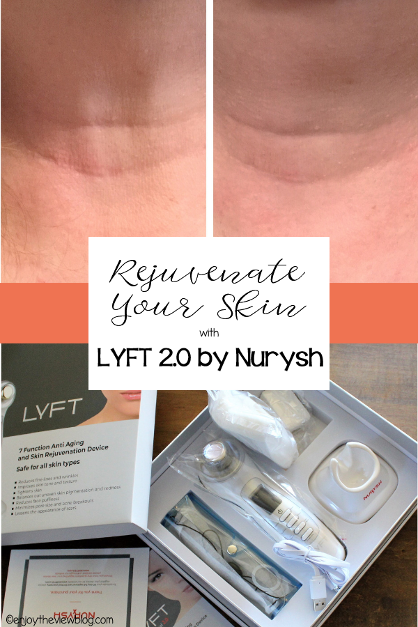 Infographic showing before and after photos and the Nurysh LYFT 2.0 Skin Rejuvenation Device