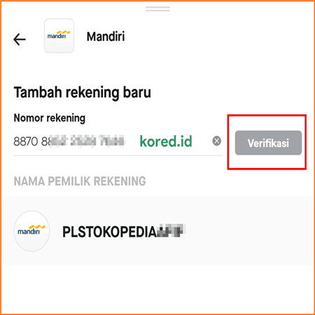 verifikasi rekening di gopay