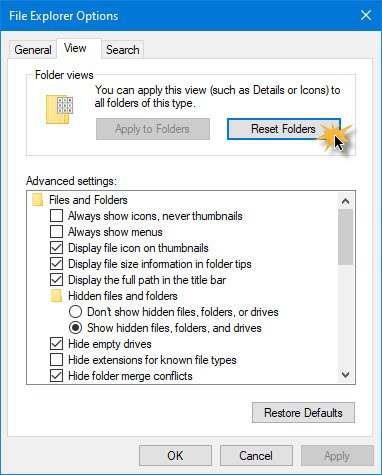 Windows oublie les paramètres d'affichage des dossiers