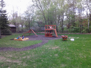 blog, Minnesota, back yard, swing set, slide, sandbox, play area, children, kids, sump pump, grass, sod, rubber mulch