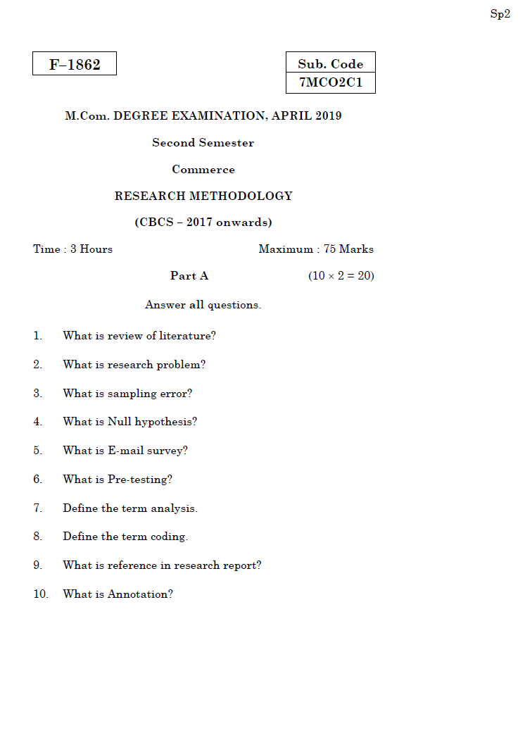 research methodology university question paper