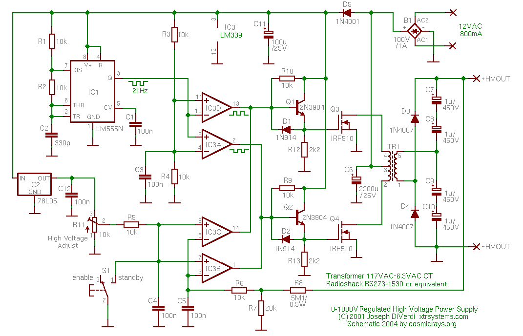 1000 Volt Regulated High Voltage Power Supply IC 7805 Electronic