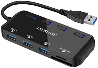 3 USB 3.0 Port Extender: Easily extends 3 USB ports to your computer/laptop/Playstation 4/Xbox one, allow to connect 3 USB devices simultaneously, such as mouse, keyboard, USB cable, camera, game controller or U Disk and much more 2 USB 3.0 Card Slots: Designed with 2 card slots, allow to read and transfer data for Micro SD/SD, support card up to 512G and allows super fast data transfer up to 5Gbps SuperSpeed Data: Use the USB hub to sync data at speeds up to 5Gbps, 10 times faster than USB 2.0, transfer an HD movie in seconds, backward compatible with your USB 2.0 devices Individual Power Switches: This USB extender designed with power switch and LED indicator for each USB port, allowing to control each port independently, turn on/off the USB ports at your need without unplugging and re-plugging the devices Slim and Lightweight: This USB extension hub is so mini to save desk space, easy to carry, good use in travel, office, home or school