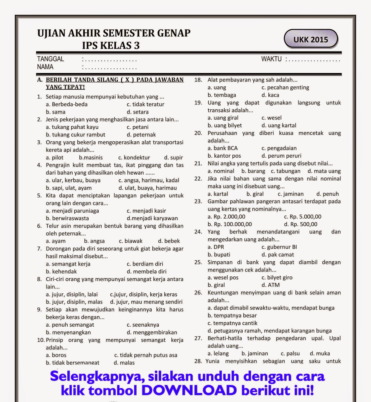 Download Soal Ukk Ips Kelas 3 Semester Genap Rief Awa Blog