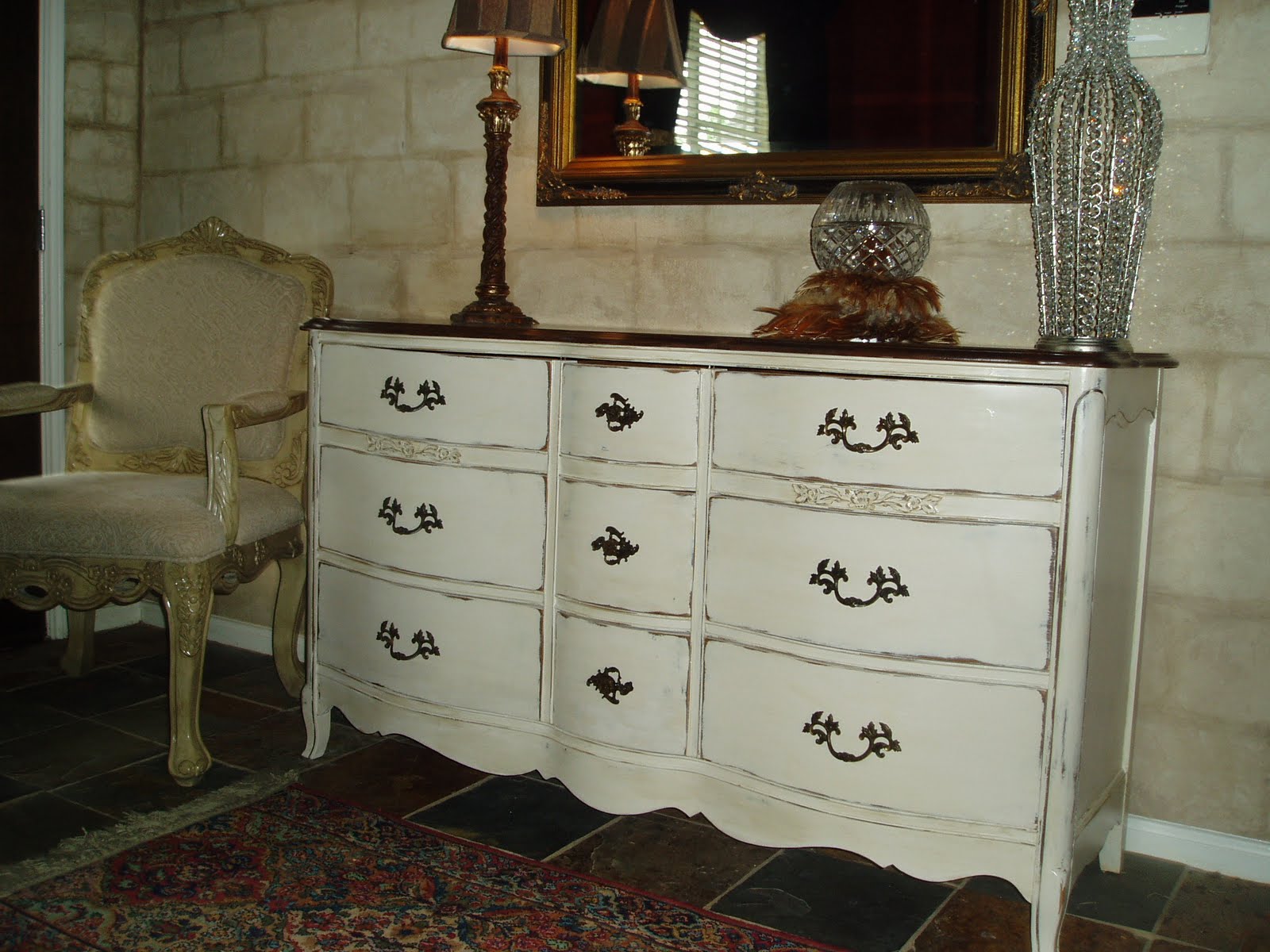 Faux Painting + Furniture SOLD!! DARK WOOD w/ CREAMY ANTIQUE FINISH