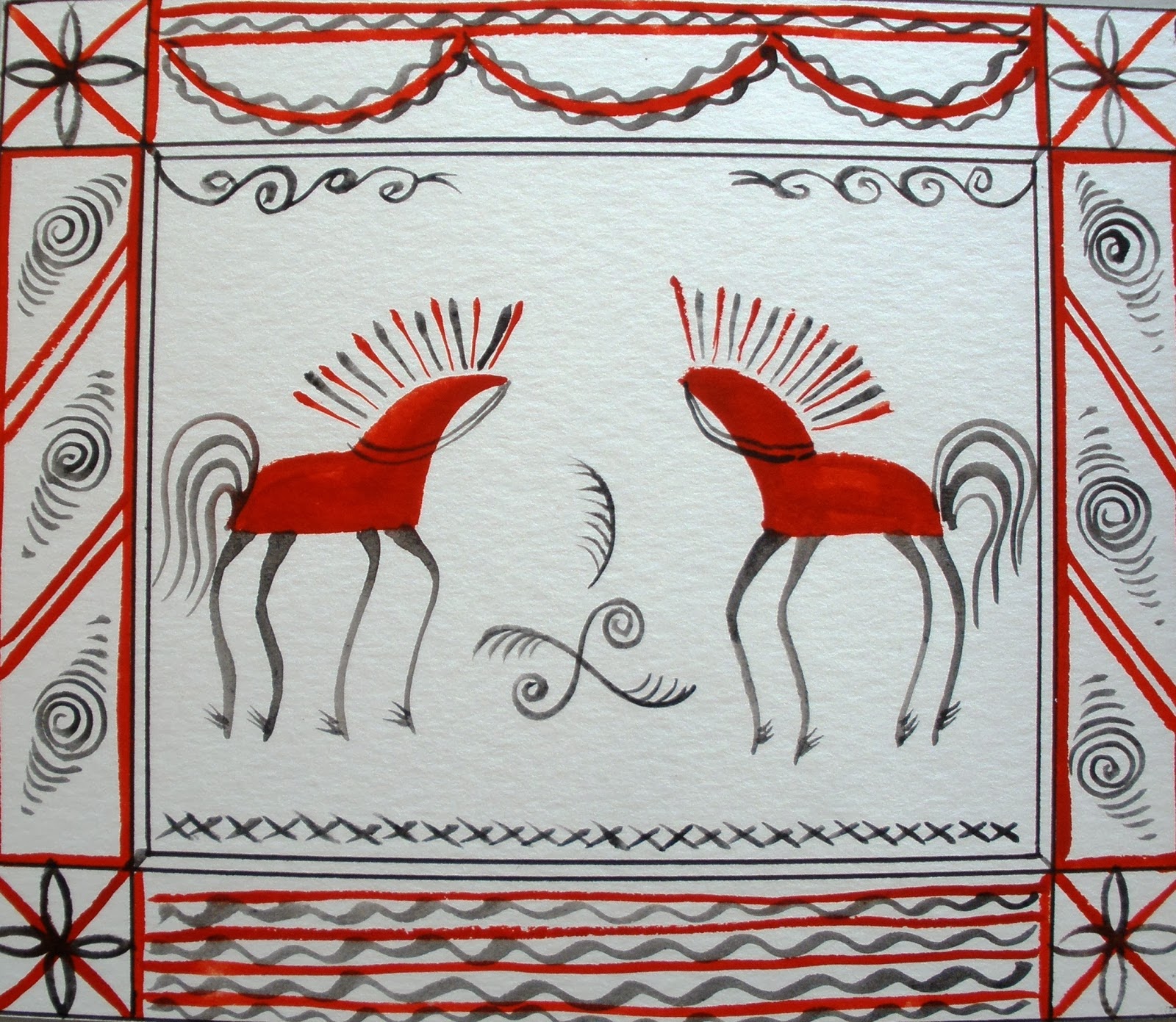 Мезенская роспись 5 класс изо рисунки легкие