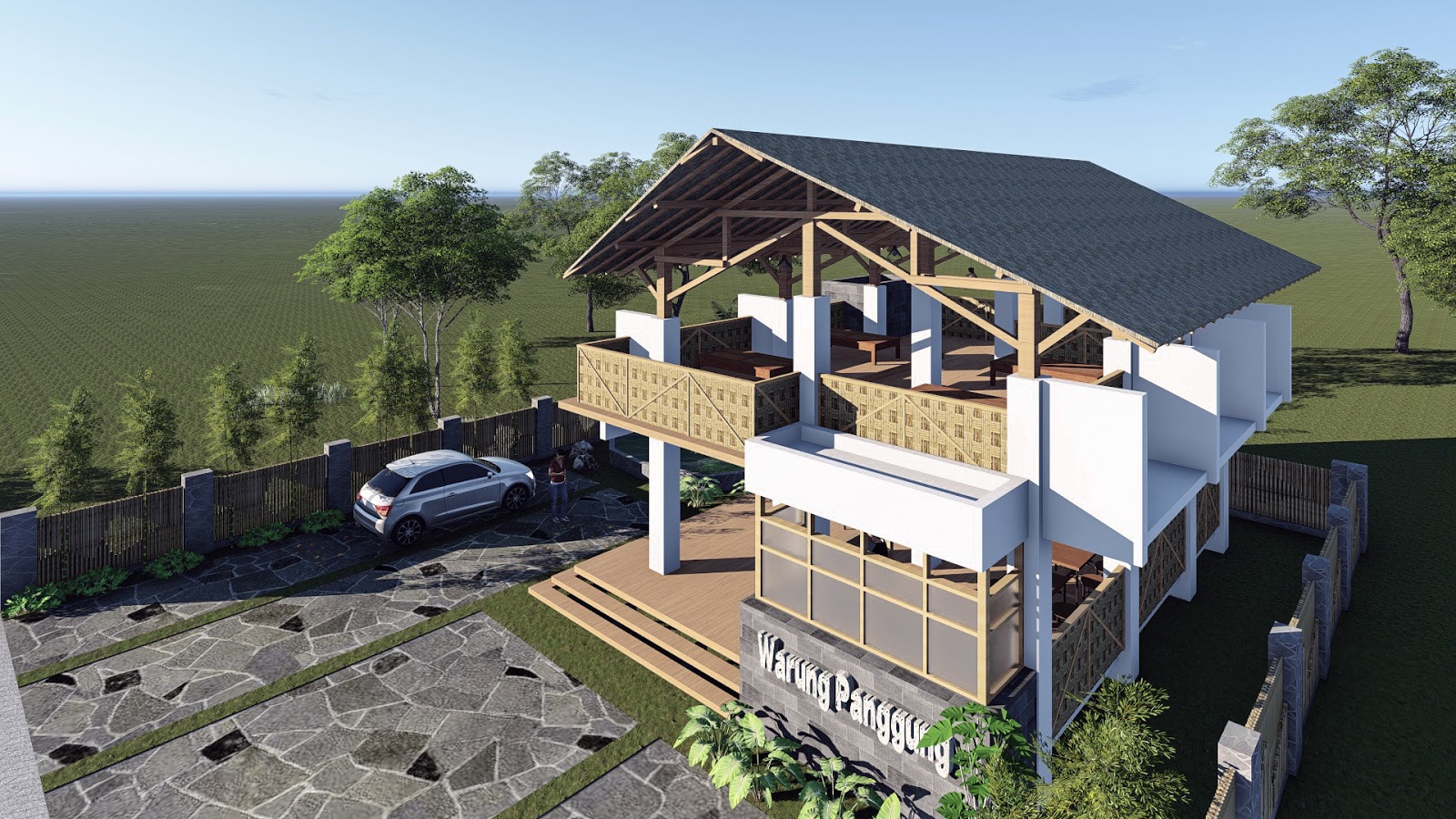 desain rumah makan dari bambu