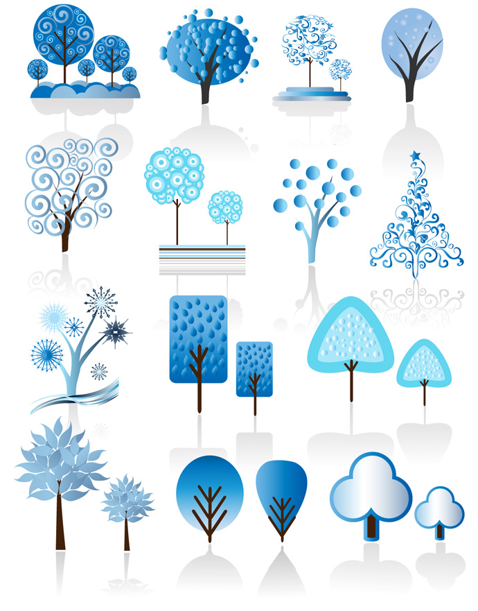 冬の樹々 Collection of cool abstract winter trees ai eps イラストレーター