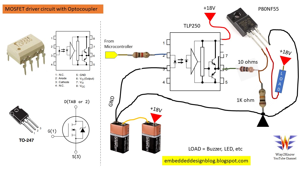 Isolated MOSFET driver circuit using TLP250