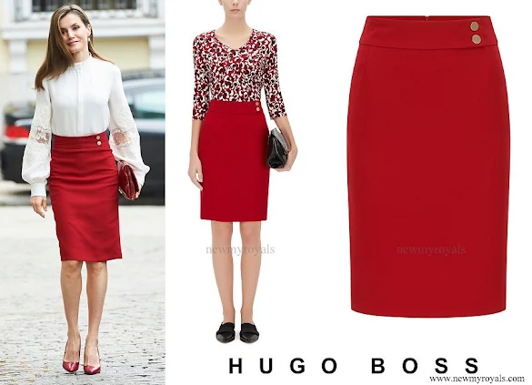 Queen Letizia wore Hugo Boss Vasela Slim fit pencil skirt