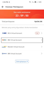 pilih metode pembayaran dengan virtual bni