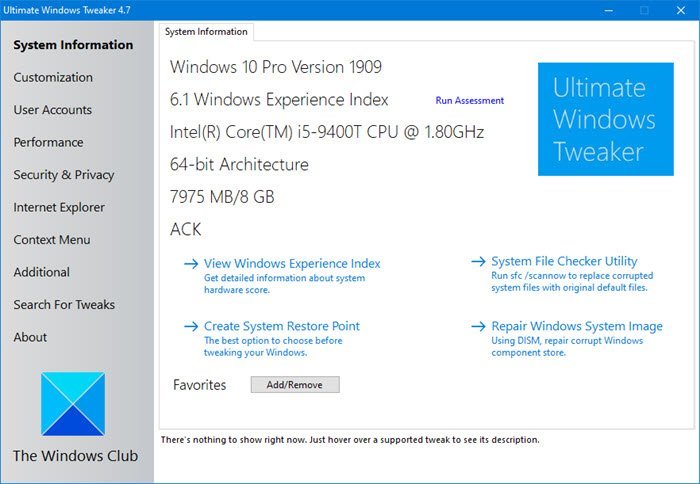 Windows10用のUltimateWindowsTweaker 4