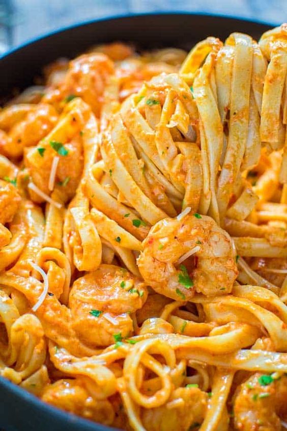 Shrimp Fettuccine with Roasted Pepper Sauce Healthy Recipes Mom