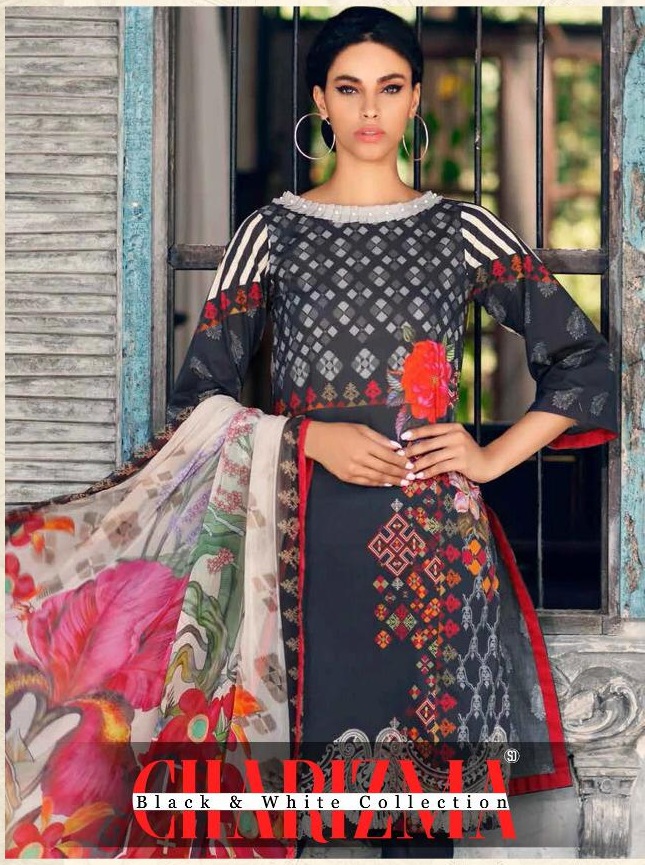 Shraddha designer Charizma Black and white Pakistani Suits