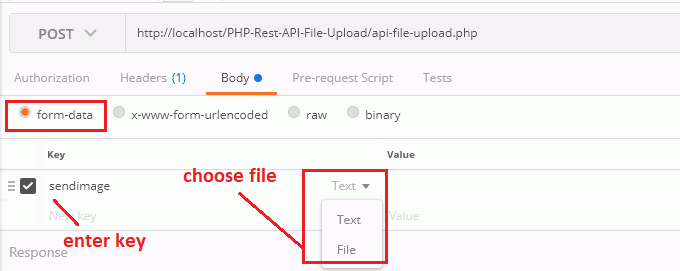 select form-data in Body tab | multipart/form-data