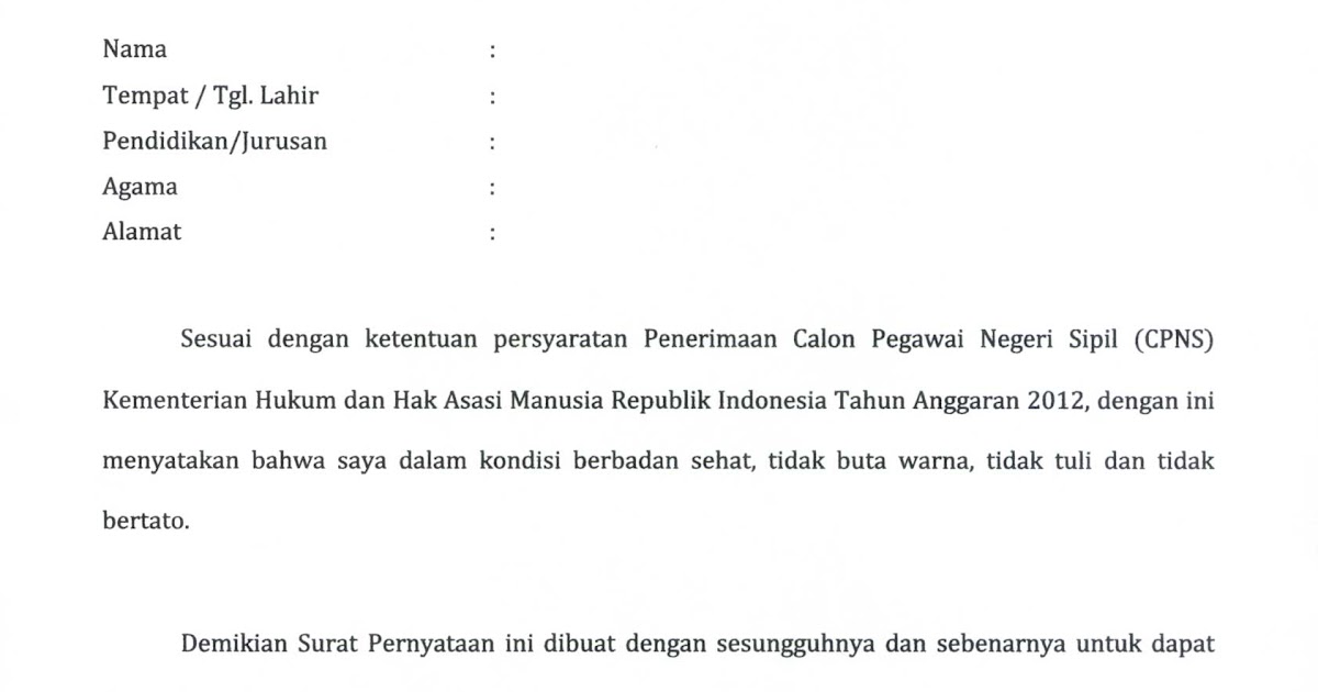Contoh Surat Pernyataan Berbadan Sehat