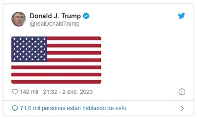 Tras la muerte de Qassem Soleimani, Donald Trump publicó la bandera de los Estados Unidos