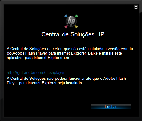 Aviso da central de soluções HP